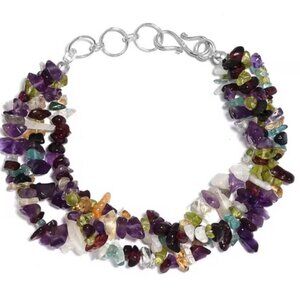 Multi Gemstone Multi Strand Bracelet in Platinum Over Sterling Silver